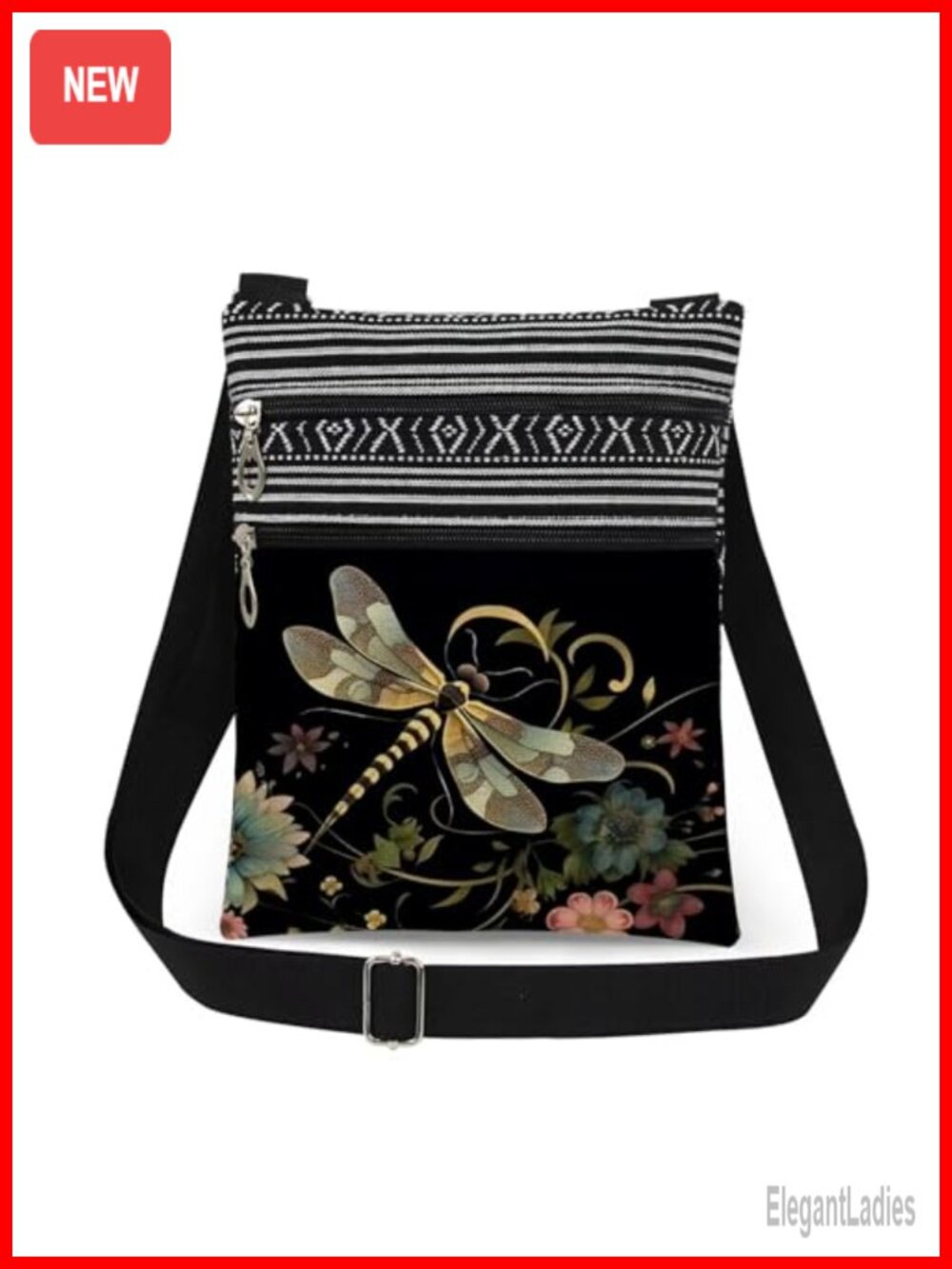 Polyester Crossbody Bag Adjustable Strap Double Zipper
